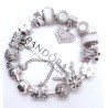PANDORA SILVER BRACELET WITH CRYSTAL HEART AND LOVE EUROPEAN CHARMS