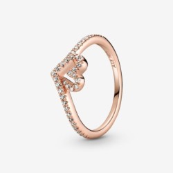 Sparkling Wishbone Heart Ring,Metal: Rose gold plated