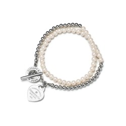 Wrap Bead Bracelet in Silver with Pearls and a Diamond, Small