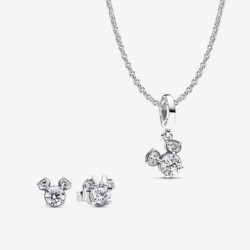 Disney Mickey Mouse Sparkling Head Silhouette Pendant Necklace and Earring Set