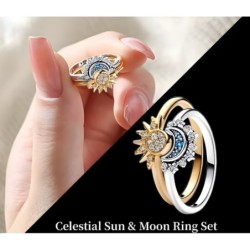 Pandora Sun Ring, Pandora Moon Ring Sterling Silver Couples Ring