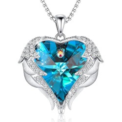 CDE Angel Wing Love Heart Birthstone Necklaces for women,blue