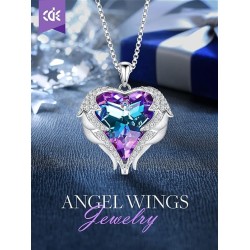 CDE Angel Wing Love Heart  Necklaces for Women, Silver Tone Pendant