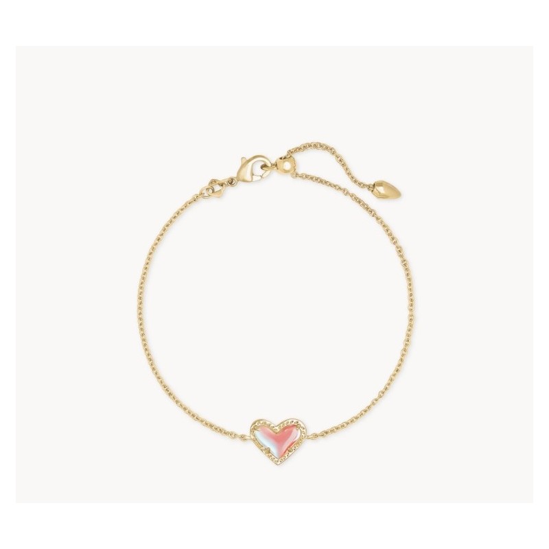 Ari Heart Gold Chain Bracelet in Dichroic Glass