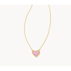 Kendra Scott Ari Heart Gold Pendant Necklace in Bubblegum Pink
