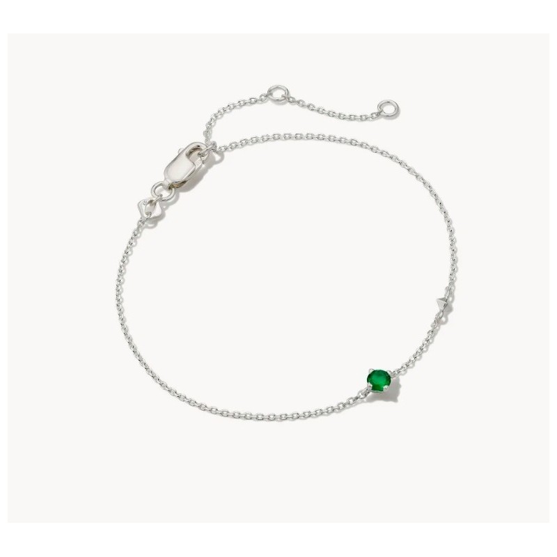 Maisie Sterling Silver Delicate Chain Bracelet in Green Onyx