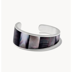 Tenley Bright Silver Shell Cuff Bracelet in Black Mother-of-Pearl