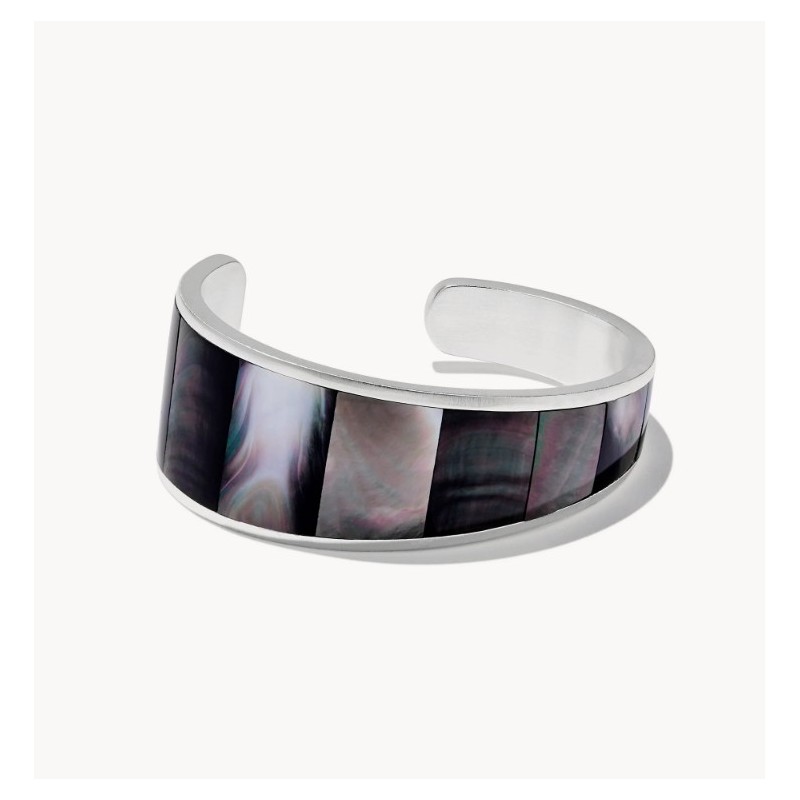 Tenley Bright Silver Shell Cuff Bracelet in Black Mother-of-Pearl