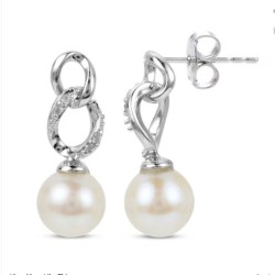 KAY White Cultured Pearl Link Drop Earrings Sterling Silver
