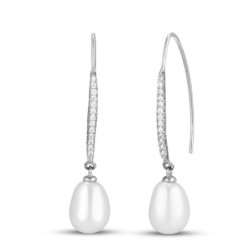 Cultured Pearl & White Lab-Created  Earrings Oval Sterling Silver