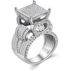 Uloveido  0.4" Wide Square Cluster Engagement Heart Architecture Ring