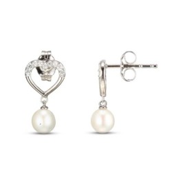KAY Jewelry-Pearl White Pearl Drop Heart Earrings Sterling Silve