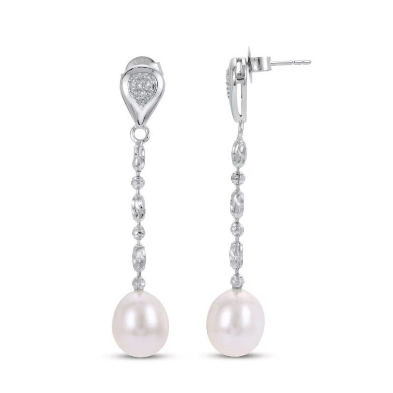 KAY-Cultured Pearl & White Topaz Dangle Earrings Sterling Silver