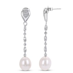 KAY-Cultured Pearl & White Topaz Dangle Earrings Sterling Silver