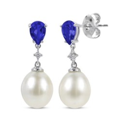 Cultured Pearl, Multi-Shape Blue & White Sapphire Drop Earrings