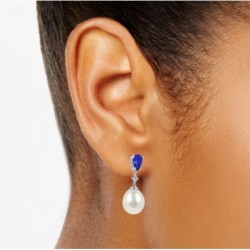 Cultured Pearl, Multi-Shape Blue & White Sapphire Drop Earrings