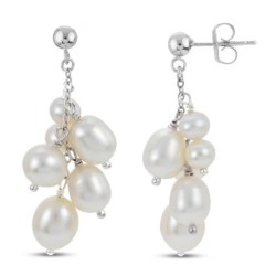 Cultured Pearl Cluster Dangle Earrings Sterling Silver