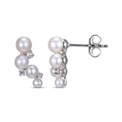 Cultured Pearl & White Lab-Created Sapphire Drop Earrings-KAY