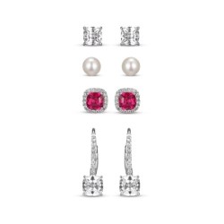Lab-Created Ruby & Cultured Pearl Earrings Set Sterling Silver