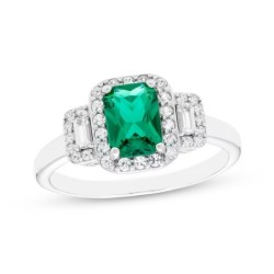 Lab-Created Emerald, Round-Cut Sapphire Gift Set Sterling Silver