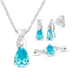 Pear-Shaped Swiss Blue Topaz Sapphire Twist Gift Set Sterling Silver
