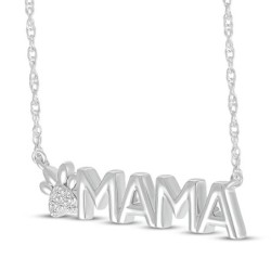 Diamond Accent "Mama" Paw Print Necklace Sterling Silver