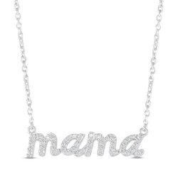Diamond "Mama" Necklace Round-cut Sterling Silver