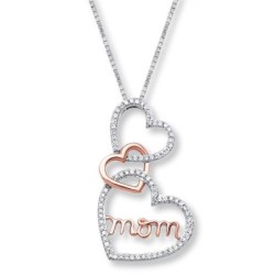 Mom Heart Necklace  Sterling Silver & 10K Rose Gold