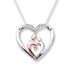 Diamond Necklace 1/20 ct Round-cut Sterling Silver & 10K Rose Gold