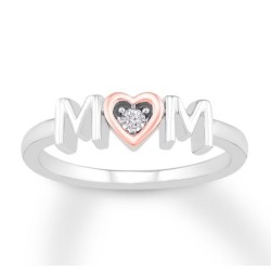 "Mom" Ring with Diamond Accent Sterling Silver & 10K Rose Gold
