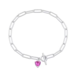 Heart-Shaped Pink Paperclip Toggle Bracelet Sterling Silver