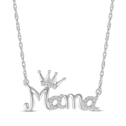 Diamond "Mama" Crown Necklace Sterling Silver