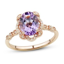 Amethyst Ring 1/8 ct tw Diamonds 10K Rose Gold
