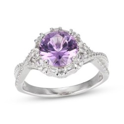 Round-Cut Amethyst & White Ring Sterling Silver
