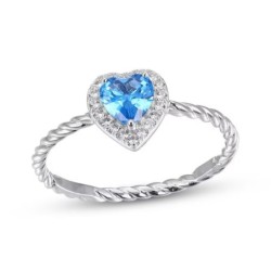 Heart-Shaped Swiss Blue  Ring Sterling Silver