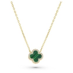 Yellow Gold Plated Malachite Clover Necklace