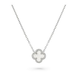 Fritillaria white Clover Necklace, High-end Gift, for Wife Gift
