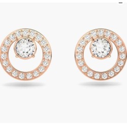 Swarovski Round Earrings, Clear Crystal, Rose Gold Plated