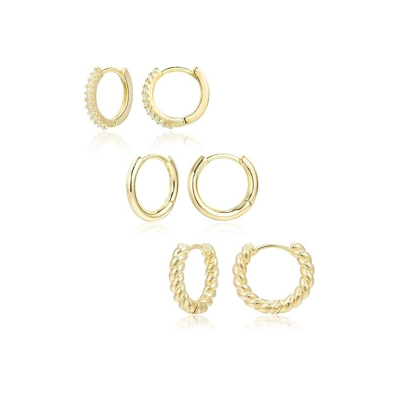 3 Pairs Small Huggie Hoop Earrings Set 14K Gold Earrings for  Girls