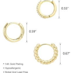 3 Pairs Small Huggie Hoop Earrings Set 14K Gold Earrings for  Girls